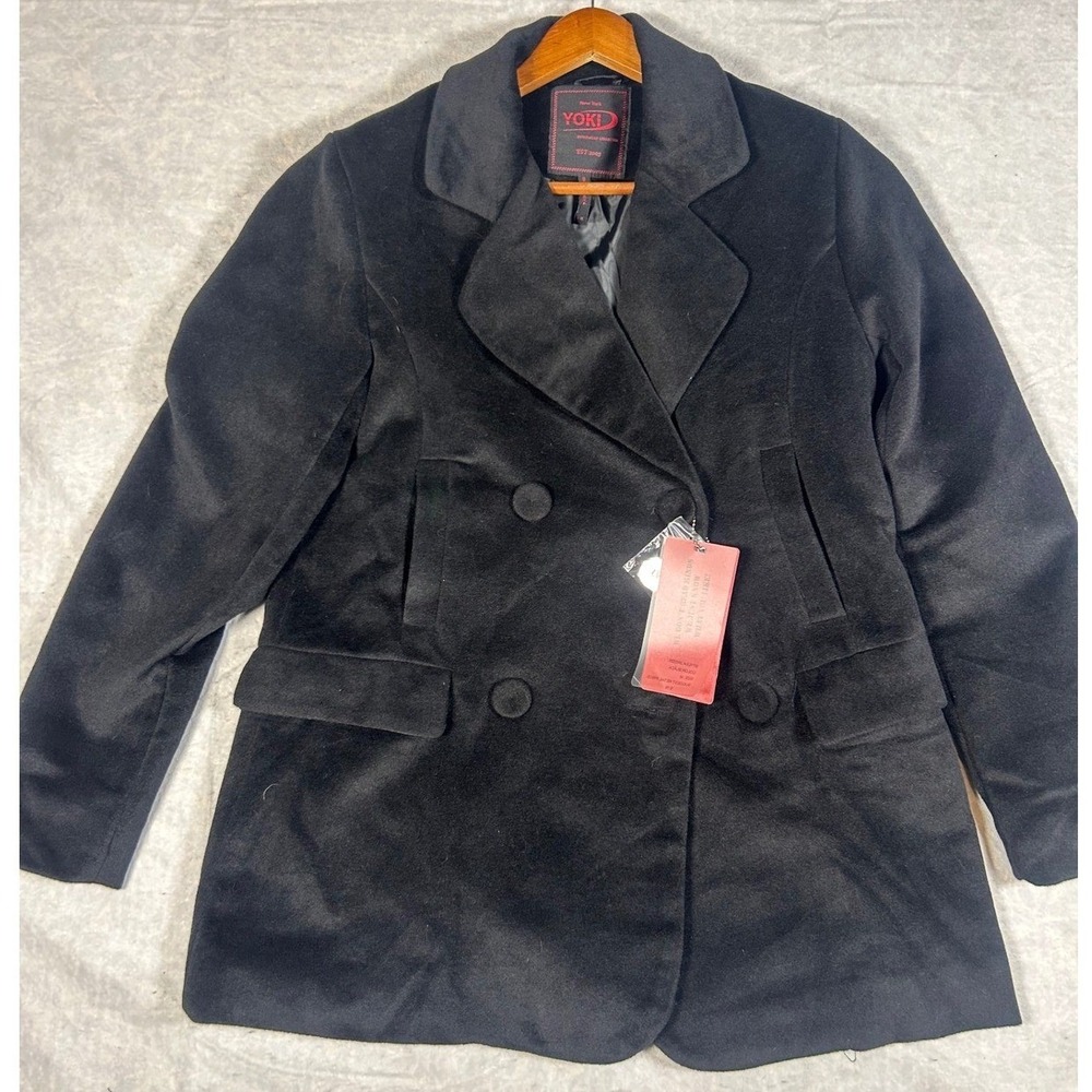 YOKI New York Outerwear Black Double Breasted Velvet Blazer Jacket Style JW2228